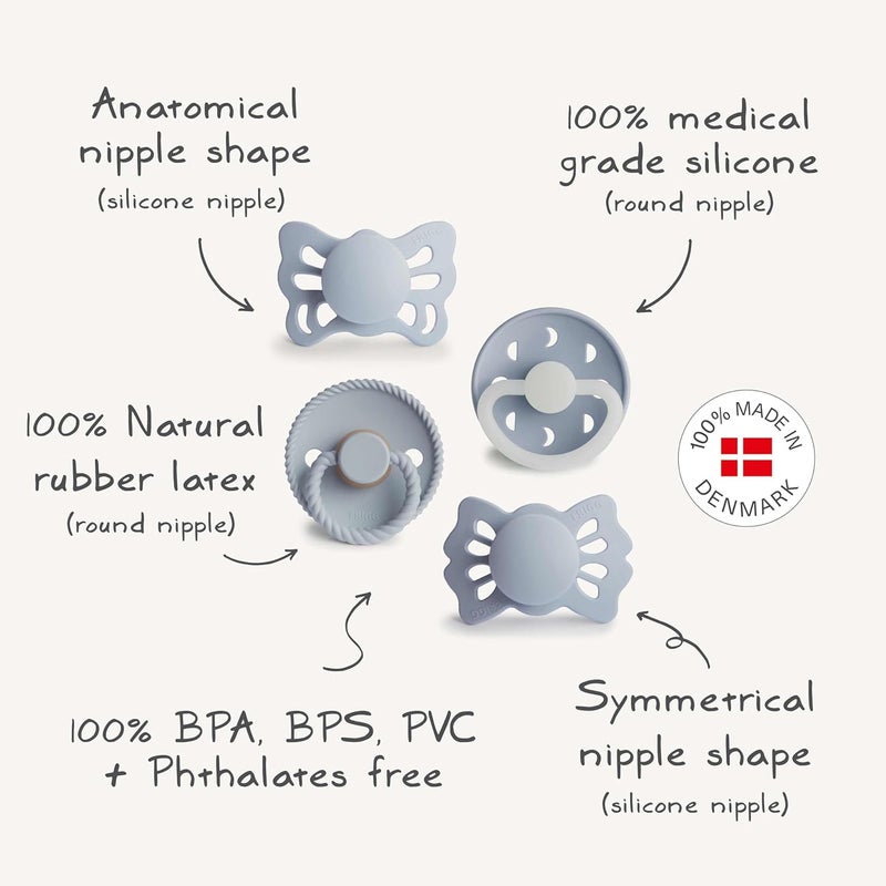 FRIGG ​​Baby's First Pacifier​ - Moonlight Sailing 4-Pack | Made in Denmark | BPA-Free (Powder Blue, 0-6 Months) - Image 3